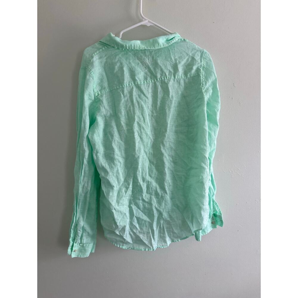 Lilly Pulitzer | 100% Linen Preppy Summer Light Green Relaxed Button Down Shirt - Picture 6 of 9